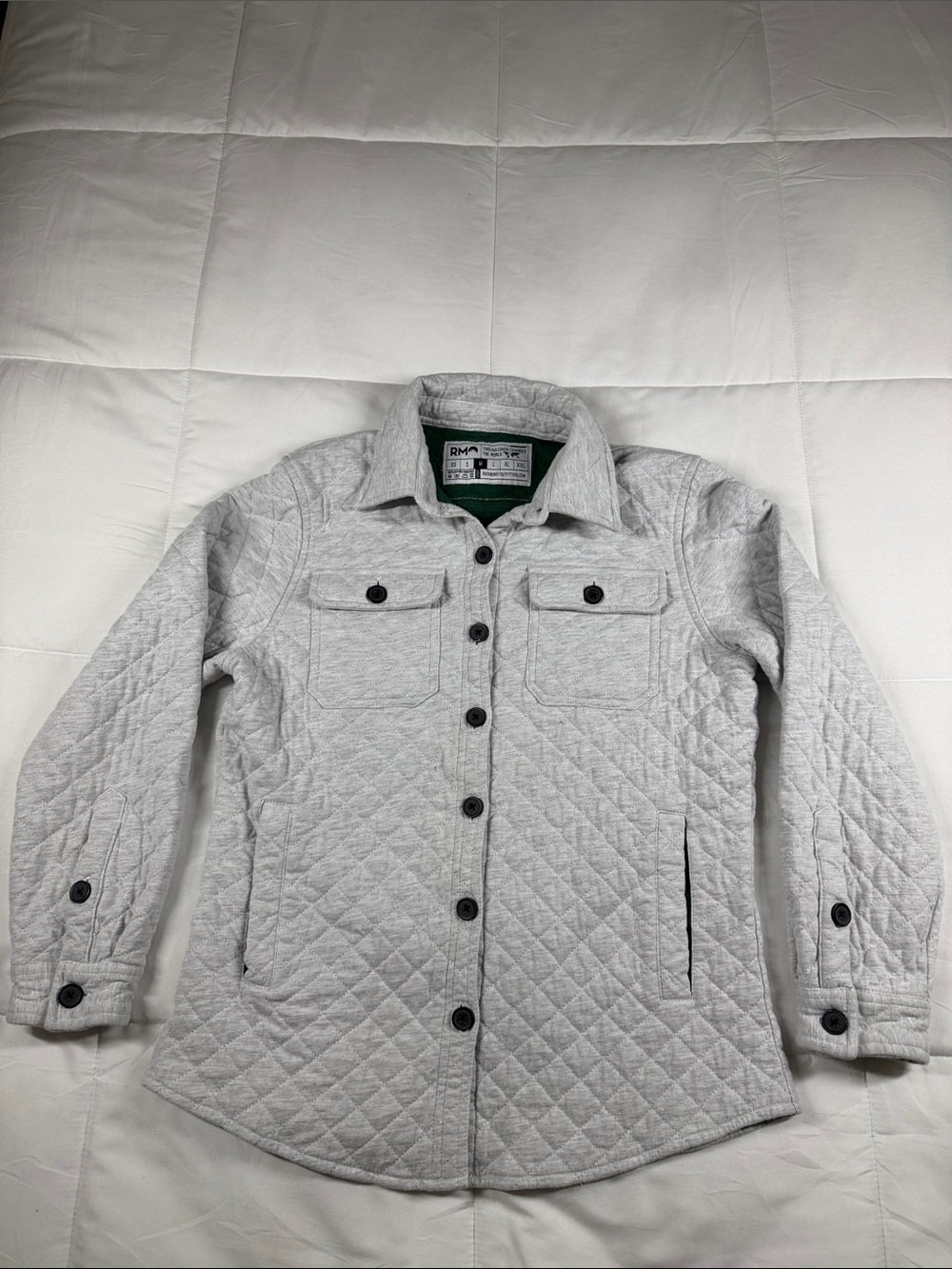 Rock Monkey Women's Quilted Utility Jacket in Light Gray; M